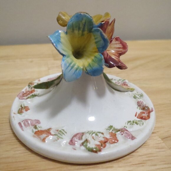 Bassano Italy Ceramic Trinket Vanity Dresser Box Lid Floral Embossed 4.75" Dia. - Picture 8 of 11